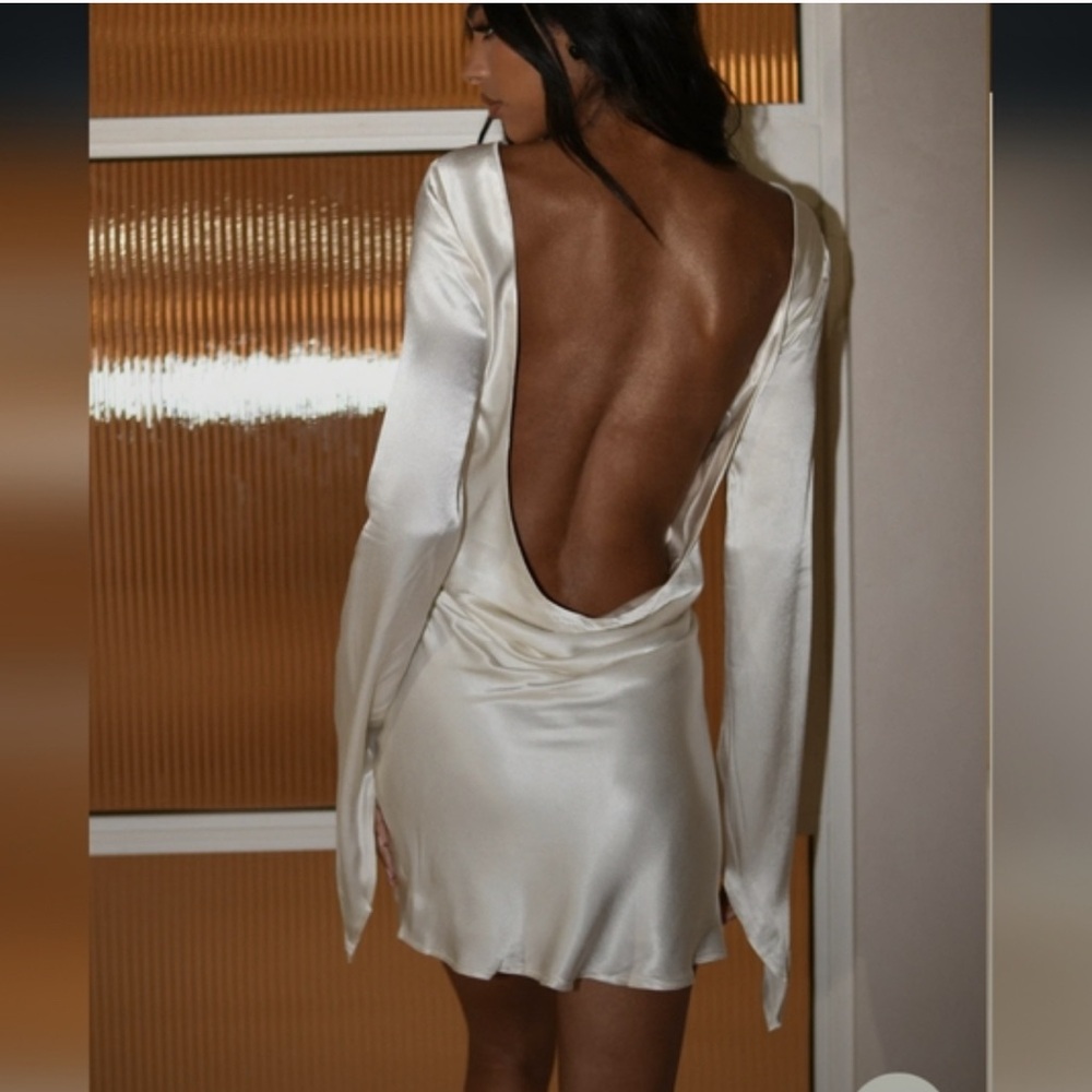 Meshki Davina Dress - Satin White Backless Mini Dress